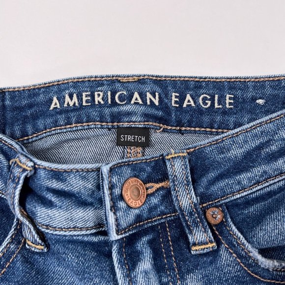 AE American Eagle Mom Jean Distressed Destroyed Mid Rise Stretch Denim Size 0 - Picture 10 of 13